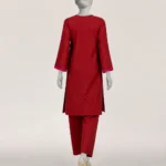 Red lawn embroidered co-ord set 3