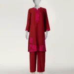 Red lawn embroidered co-ord set 4