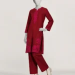 Red lawn embroidered co-ord set 5