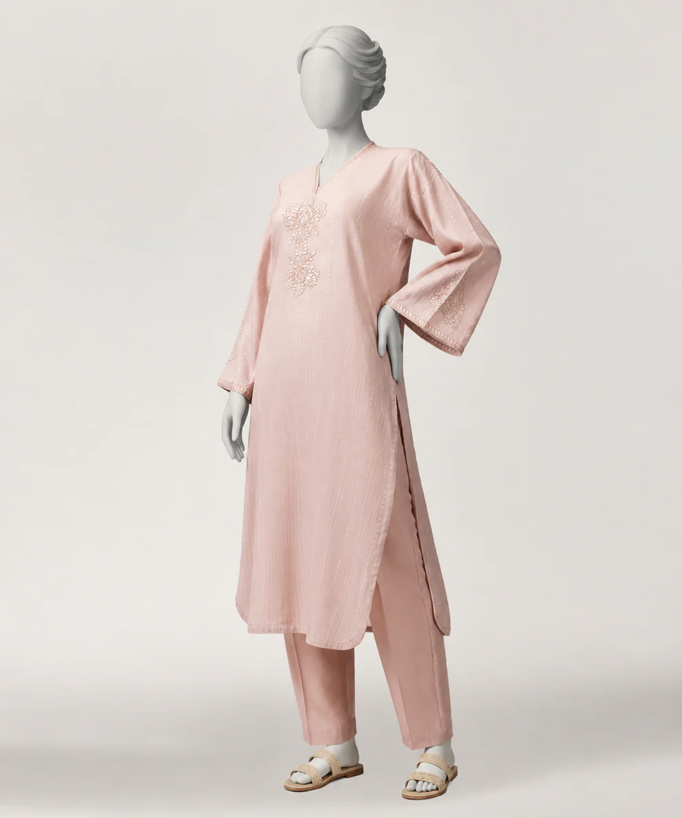 Pink jacquard embroidered co ord set