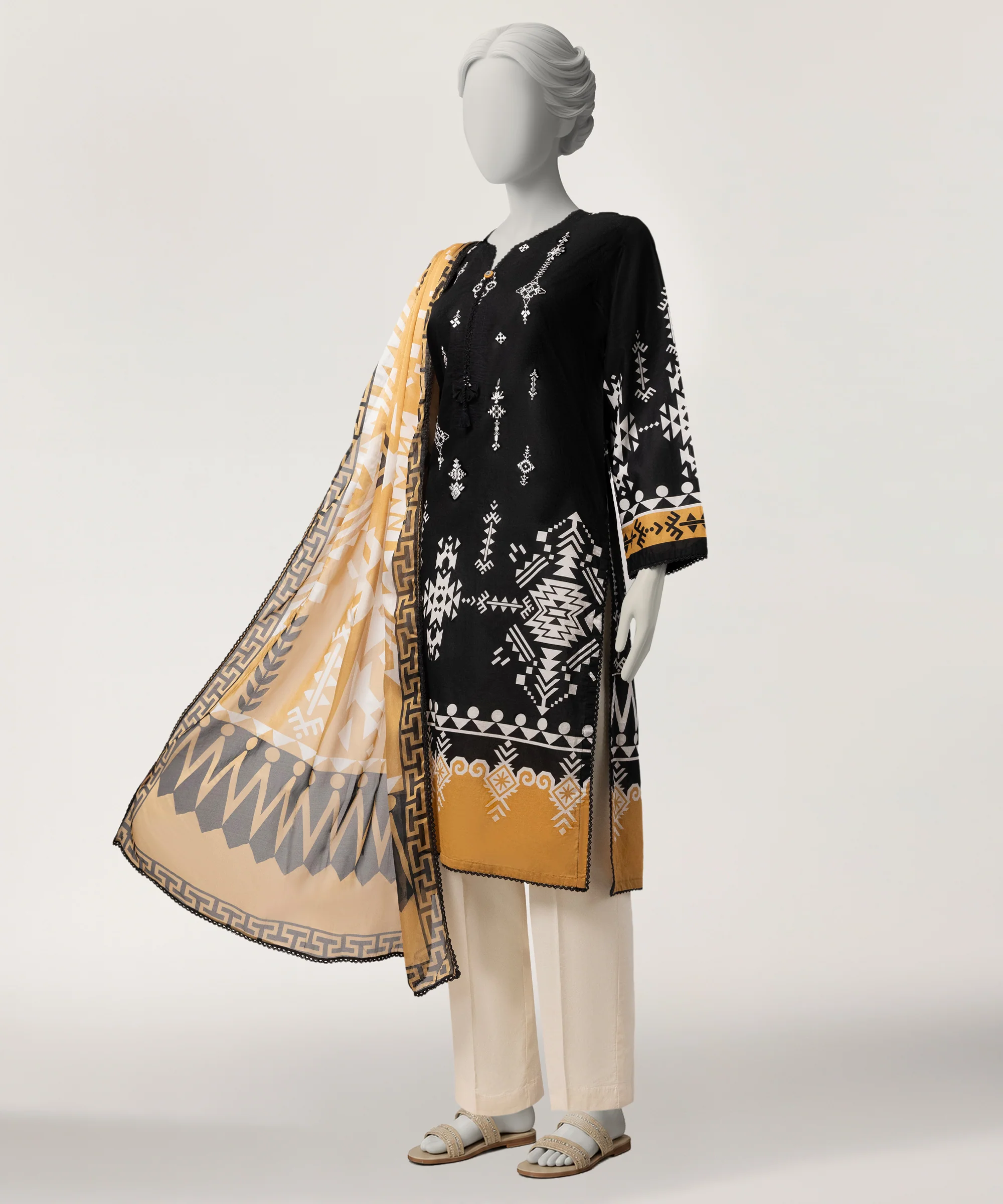 Black lawn embroidered stitched 2pc
