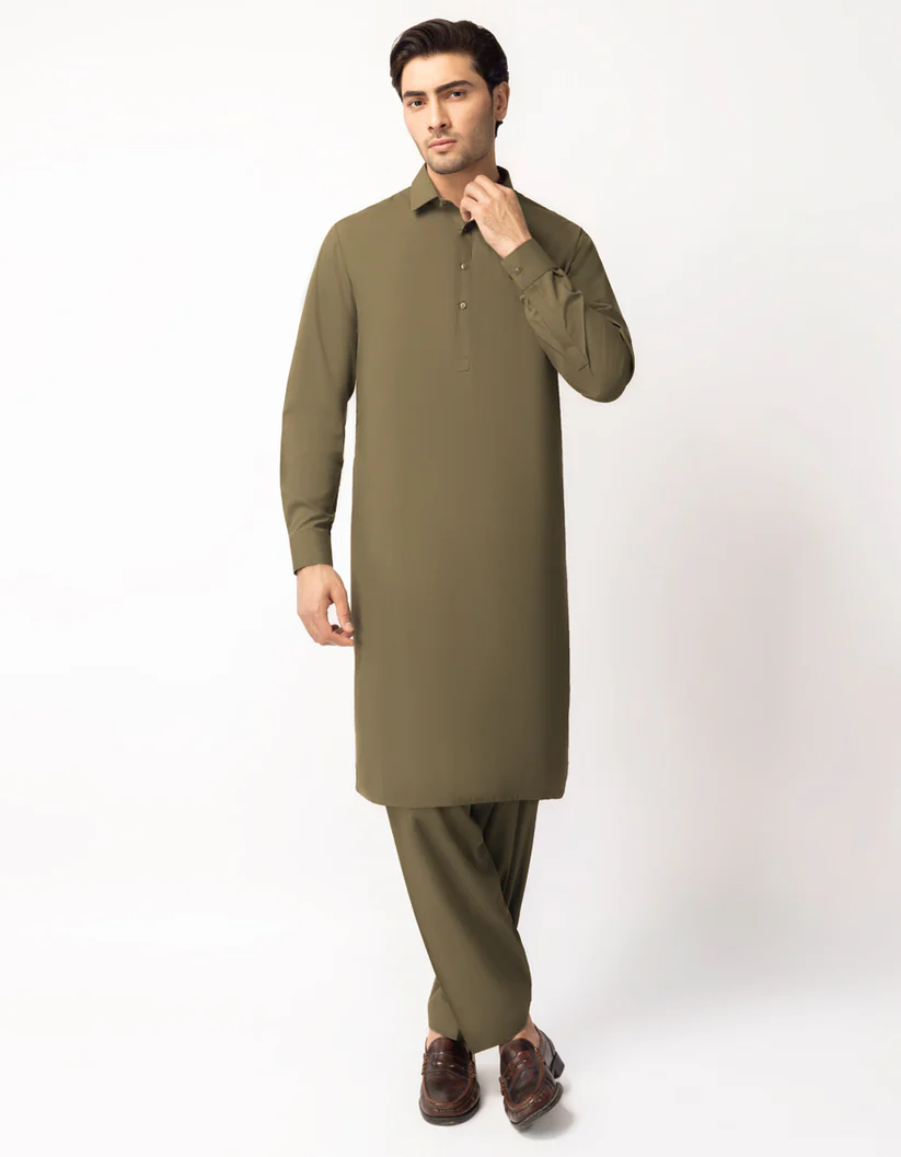 Olive green unstitched fabric