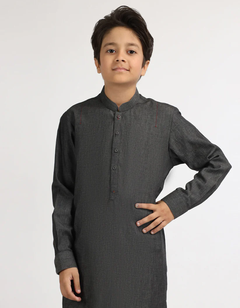 Dark grey cotton casual short kurta